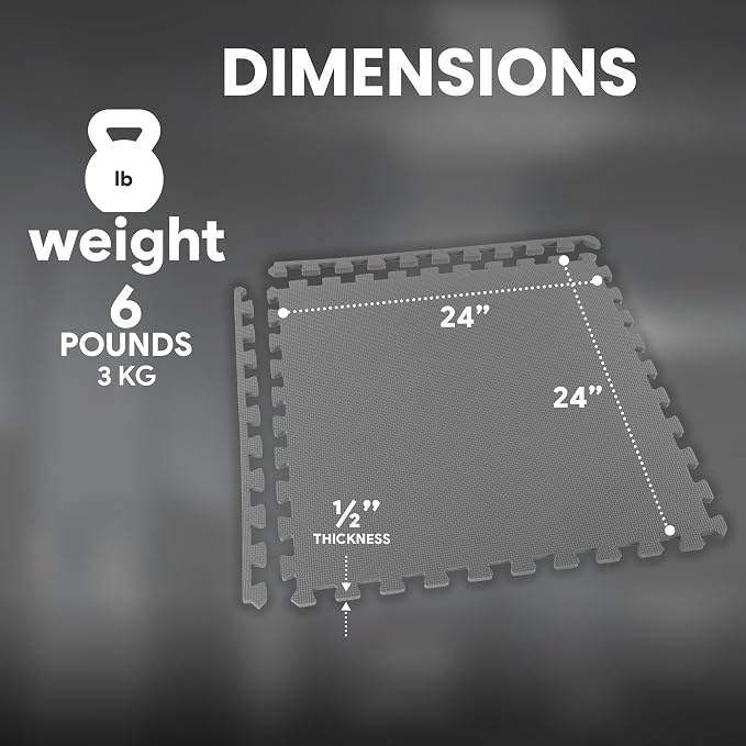 BalanceFrom Puzzle Exercise Mat 1/2" Thick, EVA Interlocking Foam Floor Tiles for Home Gym, Mat for Home Workout Equipment, Floor Padding for Kids, Gray, 24 in x 24 in x 1/2 in, 48 Sq Ft - 12 Tiles