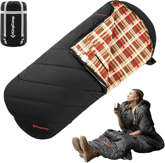 KingCamp Sleeping Bag for Adults Big and Tall, Cold Weather Camping Sleeping Bag with Soft 100% Cotton Flannel Lining, Portable Lightweight Outdoor Traveling & Car Camping