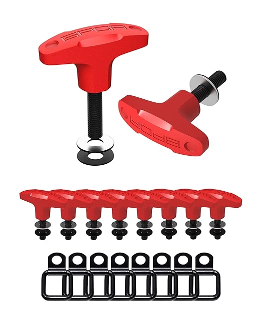 GP Anchor & D Ring Set, 8 Tie Down Anchor Bolts w/Screw Nuts & 8 D Rings for Fast Hardtop Removal Lift, Truck Tie Downs, Ford Bronco Accessories for 4xe, J & YJ, M8-1.25 Screw, Red (w/o Square Nuts)