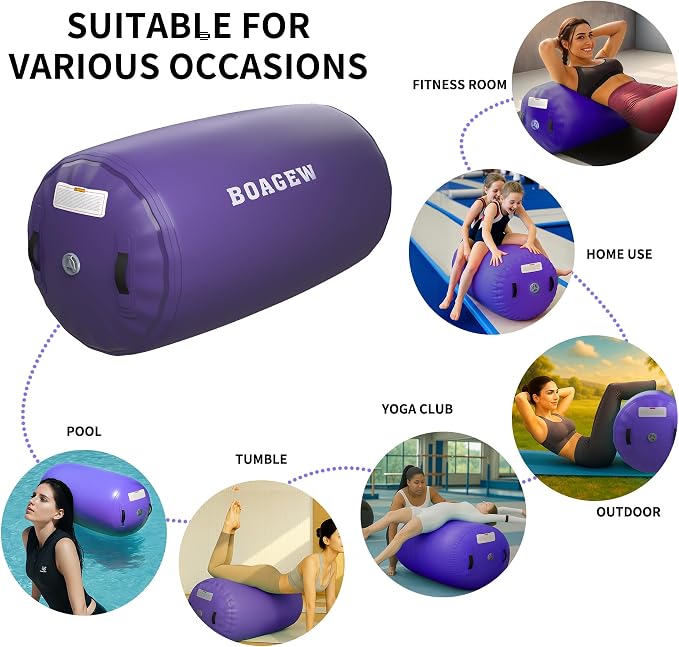 Gymnastics Mat,Air Roller Gymnastics Barrel,Gymnastics Tumble Track Air Track Tumbling Mat for Home Training/ Cheerleading/Gym/Training/Yoga/Beach/Water/Park Outdoor Use with Electric Air Pump ﻿