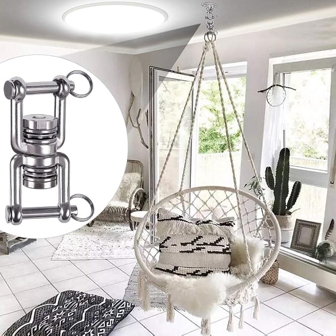 BeneLabel Dual Hanging Rings Hammock Swing Hanger, Swivel Stainless Steel Mounting Bearing Set D Shape Open Loop for Indoor Outdoor Playground Chair Yoga Rope Punching Bag Sandbag