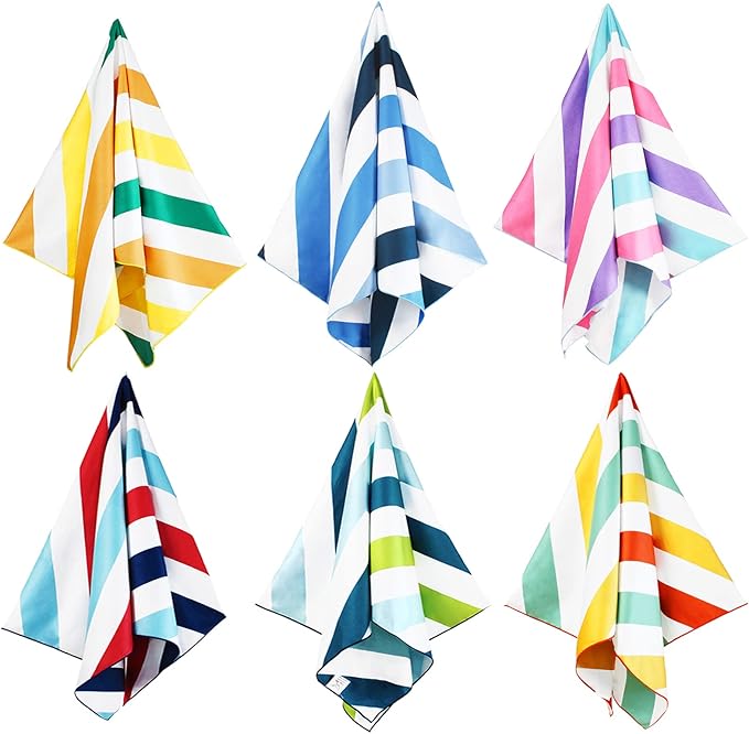 Whale Flotilla 6 Pack Quick Dry Beach Towels Oversized (35"x70"), Microfiber Sand-Free Beach Towel Set, Extra Large Compact Pool Towel, Navy/Passion/Green/Orange/Pink/Blue
