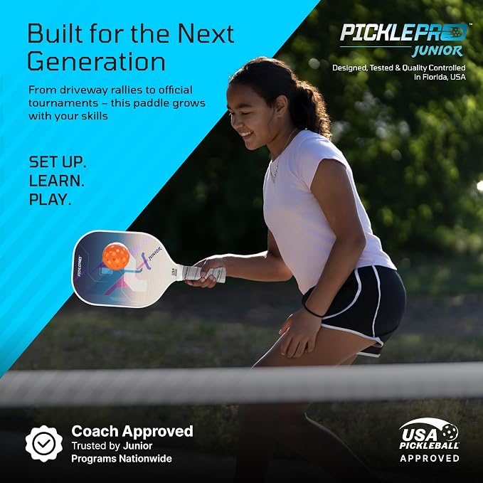 PicklePro Pickleball Paddles with Cover – Lightweight Fiberglass Pickleball Paddle for Kids, Youth & Beginners, Cushioned Grip, 13mm Honeycomb Core, Indoor & Outdoor Racket, USAP Approved