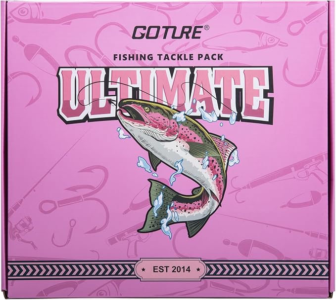 Goture Pink Fishing Kit, Fishing Lures with Tackle Box and Fishing Tool Kit Set for Women, Include Fish plier, Braid Scissors, Fishing Gripper with Gift box
