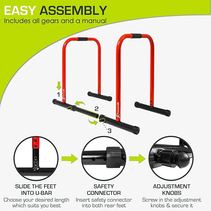 ProsourceFit Dip Stand Station, Heavy Duty Ultimate Body Press Bar with Safety Connector for Tricep Dips