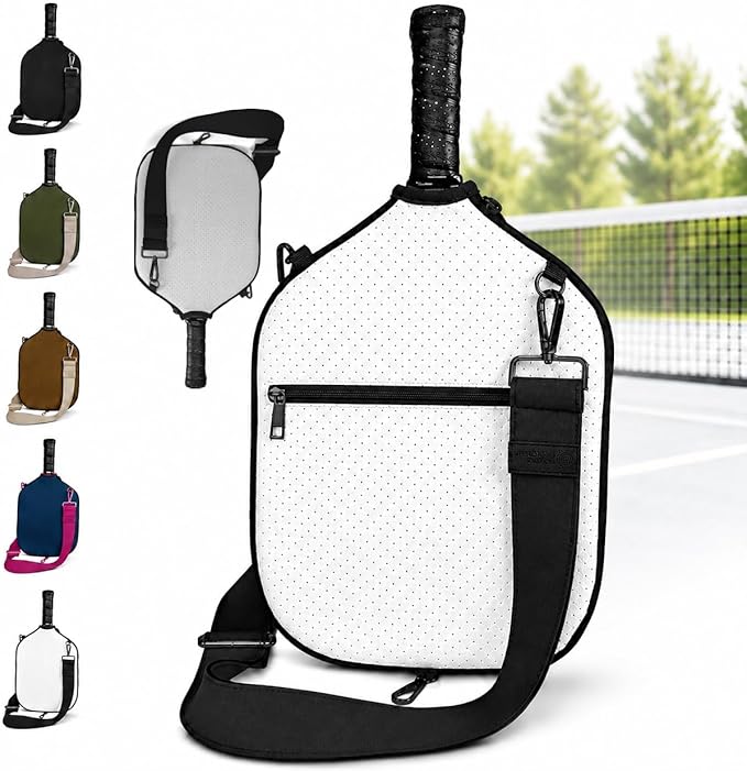 Posh Pickler Crossbody Neoprene Pickleball Bag - Paddle Cover with Adjustable Strap, Built-in Pocket for Essentials, Carabiner Fence Clip, Add-On Ready D-Rings, and Durable Design for Everyday Use