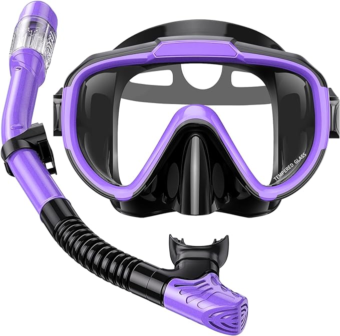 Seovediary Snorkel Set Adults Snorkeling Gear Anti-Fog Panoramic View Swim Mask Dry Top Snorkel Kit with Carry Bag for Snorkeling Scuba Diving Swimming Travel
