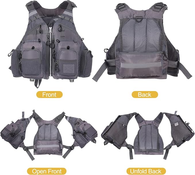 Lixada Fly Fishing Vest Fishing Jacket Breathable Polyester Mesh Design Fishing Vest