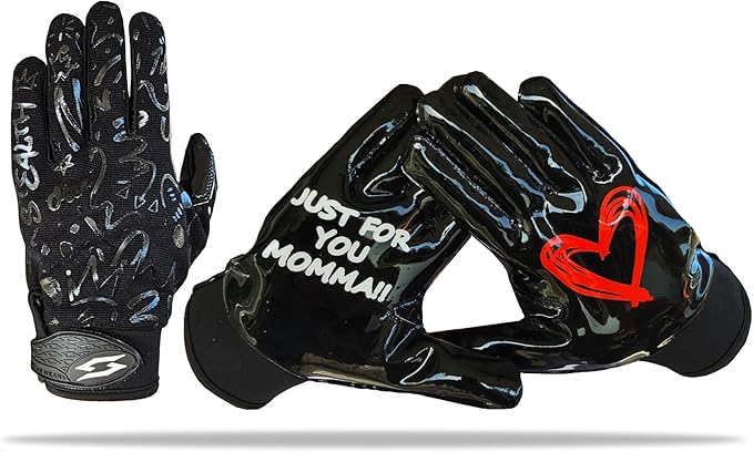 Just for You Momma Football Receiver Gloves - Black White Battle College Lineman Football Gloves Adult Youth Men’s Small to XXL Sizes Money