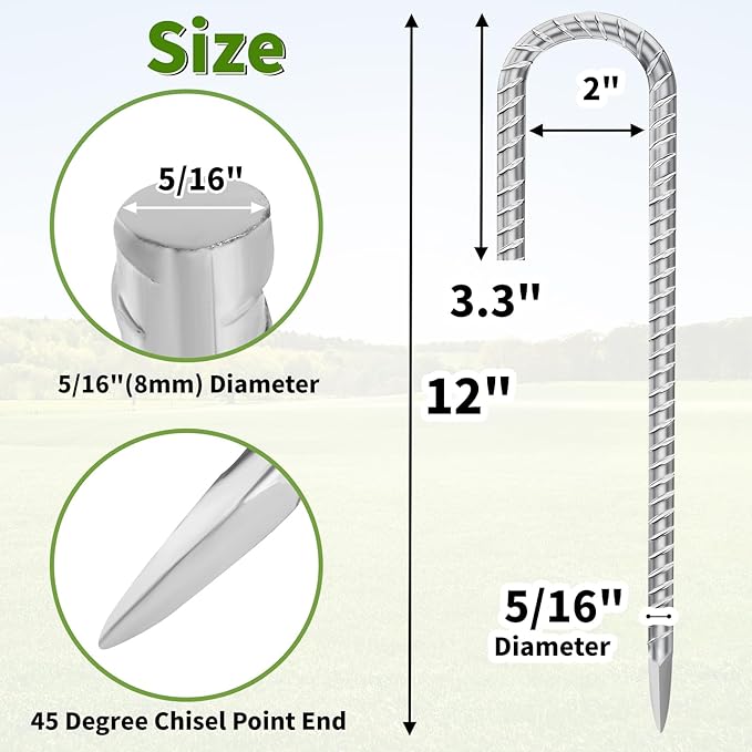 Besitu 12 Inch Ground Stakes Heavy Duty J Hook 60-Pack Metal Spikes Galvanized Ground Hooks Anchors Rebar Ground Stakes for Fence Tent Gazbo Bounce House and Outdoor Decorations Inflatables