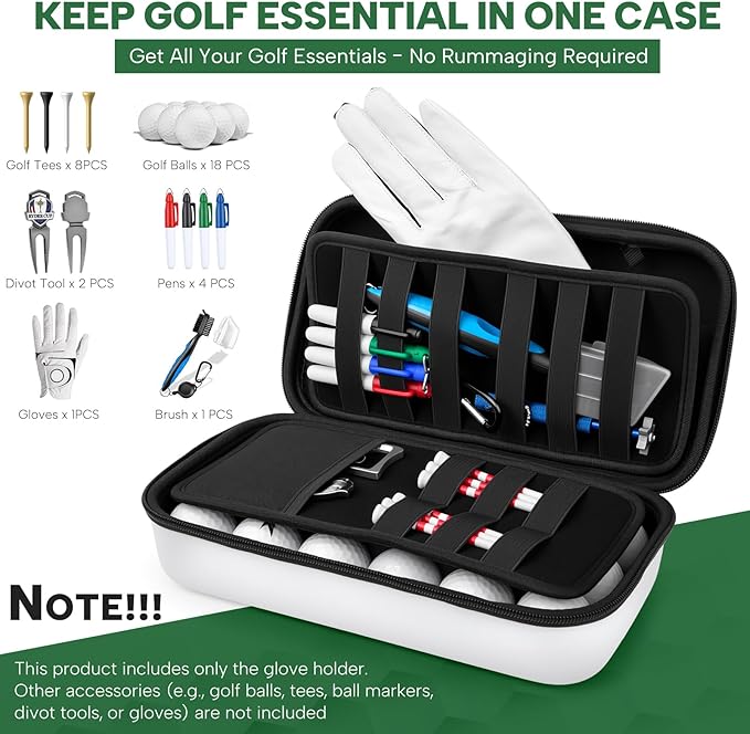 Golf Glove Holder Case with Glove Shaper - Golf Accessories Organizer for Men & Women, Premium Protective Storage Case with Carabiner Fits Golf Bags, Golf Gifts for Men