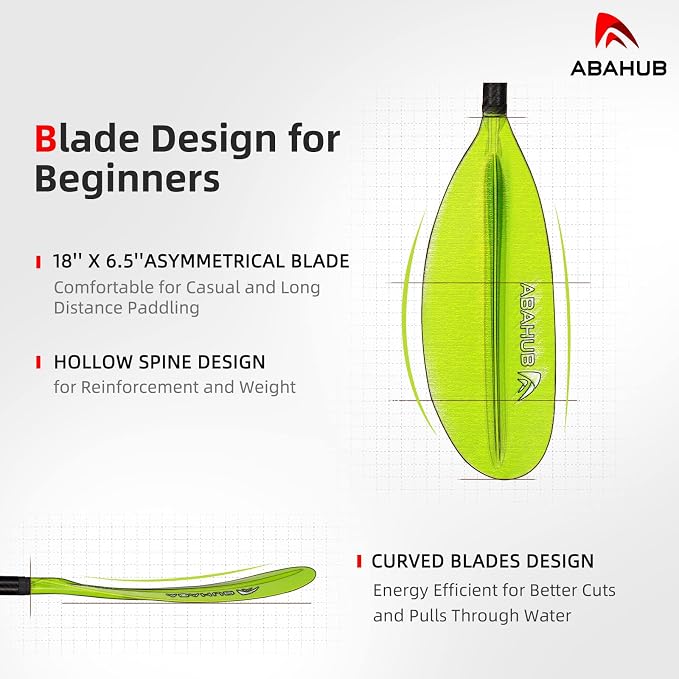 Abahub 1 x Carbon Kayak Paddles, 90.5 Inches Kayaking Oars for Boating, Canoeing with Free Paddle Leash, Carbon Fiber Shaft Black/Blue/Green/Orange/Yellow/White/Red Plastic Blades