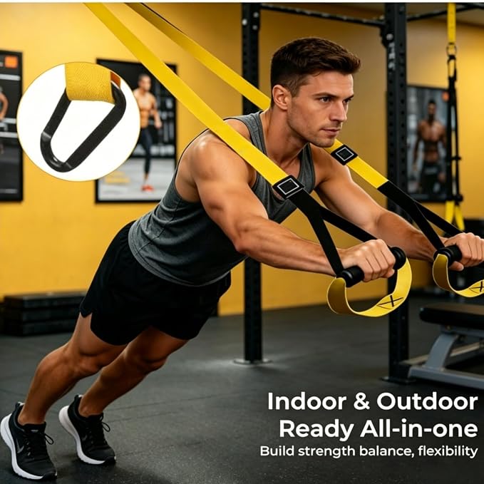 Home Suspension Training Kit with Resistance Loop Bands | Adjustable Extension for Full-Body Workout at Home or Outdoors, All-in-One Bodyweight Training System-Quick Setup in 1 Second