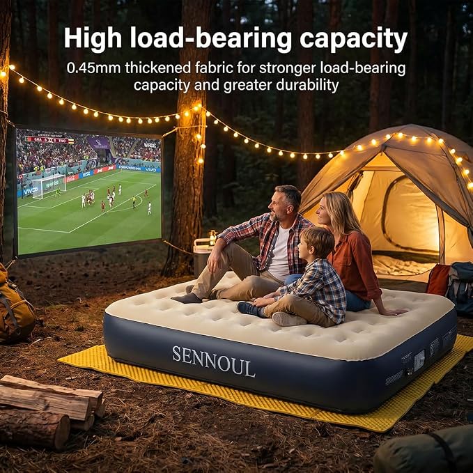 SENNOUL Air Mattress Queen with Built in Pump - Upgraded Blow Up Bed, 2 Mins Quick Self Inflatable, 13"/650lbs Max, Strong Support, All Night No Lost Air, for Camping,Home,Guests & Portable Travel
