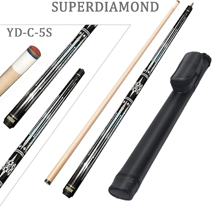 SUPERDIAMOND Pool Cue Stick Set Billiard Cue Sticks with Hard Case, 2-Pieces 58" Pool Table Sticks, 12.5 mm Tip Pool Queue,Pool Stick Set for Home Recreation, Billiards Clubs, Training