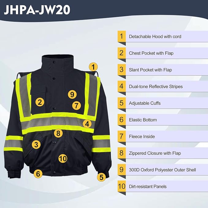 High Visibility Winter Safety Jackets for Men Waterproof-Warm Reflective Jackets Fleece Lining for Work Construction