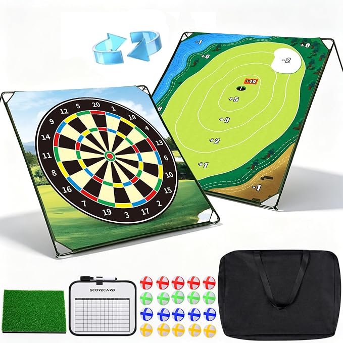 HOTWIND Golf Chipping Game Mat 71" x 71" 2-Sided Hook & Loop Sticky Golf Practice Pad with Stand Portable Indoor Outdoor Backyard Camping Golf Game Accessories for Family Adults (Club Not Included)