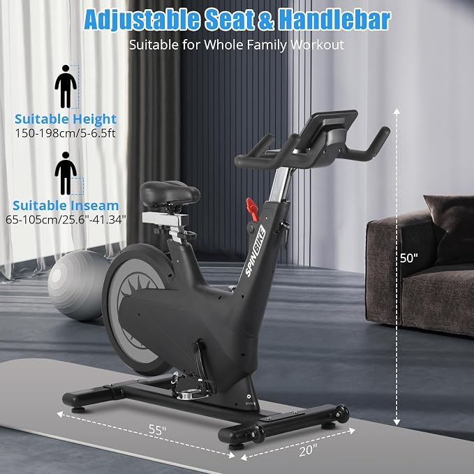 Magnetic Exercise Bike, 300 Lbs Capacity Stationary Bike with Adjustable Seat & Tablet Holder, Indoor Cardio Workout Cycling Bike, Silent Belt Drive Fitness Equipment, Silver
