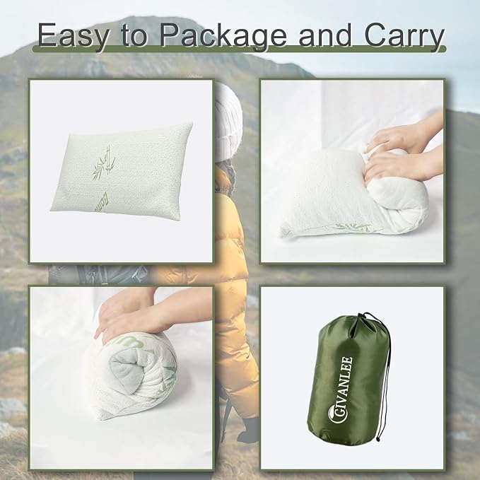 2 Pack Camping Pillow For Sleeping,Filled with Shredded Memory Foam,Compact & Packable,Storage Bag,Soft Cover,Travel Pillow for Backpacking Hiking Gear & Accessories (Anti pilling cover, 17"X12")