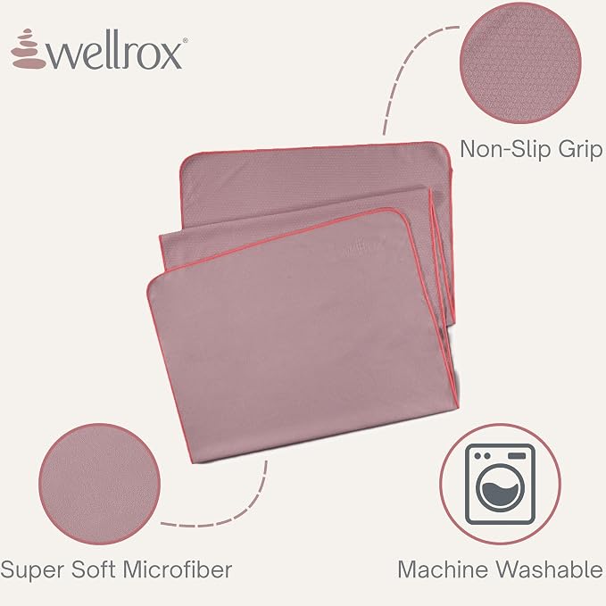 Wellrox Microfiber Yoga Mat Towel with Grip – Ultra Absorbent, Super Soft, and Quick Dry Hot Yoga Towel Non Slip for Pilates, Bikram, and Fitness Workouts (74” x 26”, Rose)