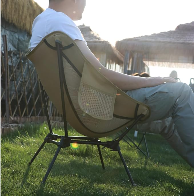 Wildhiker Lightweight Camping Chair – Folding Portable Chair for Adults, 2.16 lbs with Square Base and Carry Bag for Travel, Fishing, Motorcycle, Festival– Khaki