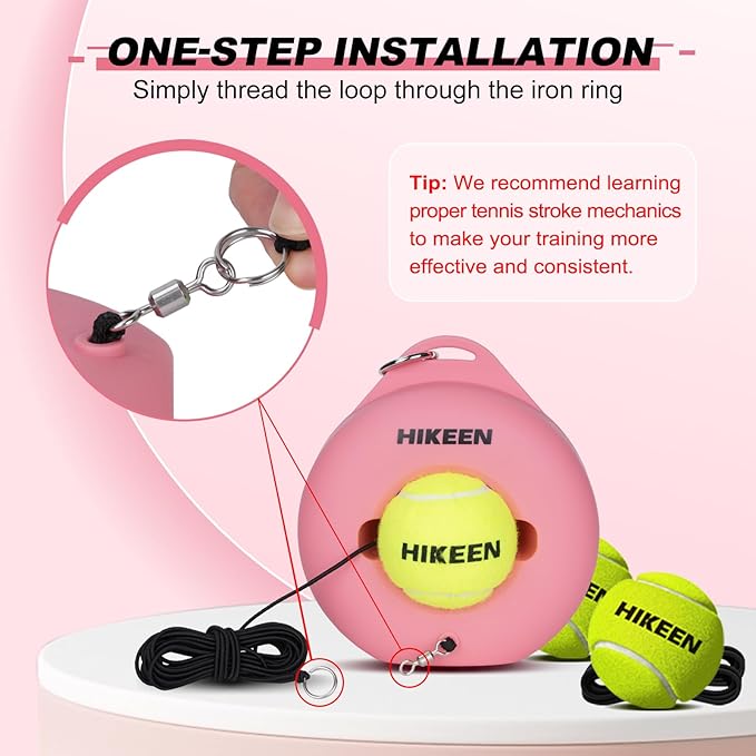 Hikeen Premium Tennis Trainer Rebound with Metal Base,Portable Solo Tennis Trainer Set with 3 Highly Elastic String Balls,Tennis Practice Equipment for Adult Kids an Beginners