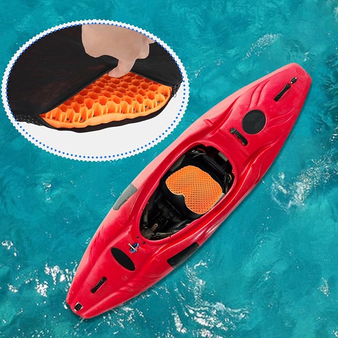 YEXEXINM 2 PCS Anti Slip Kayak Seat Cushion Thick Waterproof-Gel Breathable U Shape Seats Pad with Non-Slip Cover for Sit in Inflatable Kayak Canoe & Boat Kayak Accessories for Fishing Kayak, Orange