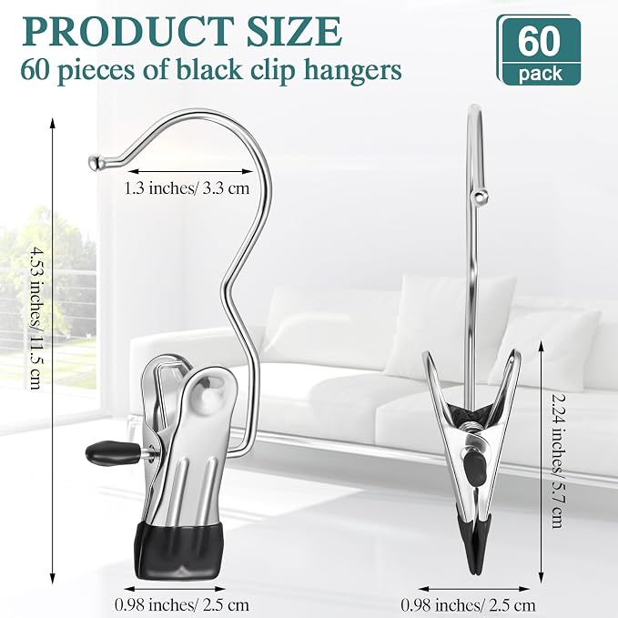 Yinder Boot Hangers Clips Laundry Hooks Hanging Stainless Steel Clothes Pins Portable Hangers for Closet Travel Socks Pants Handbags Hats Towels (Multicolor,60 Pcs)