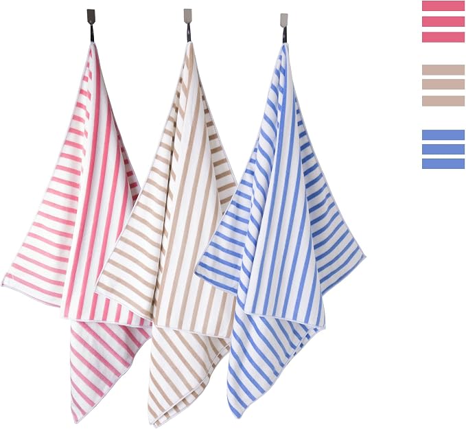 JML Microfiber Beach Towels, 6 Pack, 30" x 60", Cabana Stripe, Soft, Absorbent, Quick Dry Bath Towel Set for Adults, Travel, Summer Swimming Pool Party, Sport, Yoga, Camping, Stripe Blue and White
