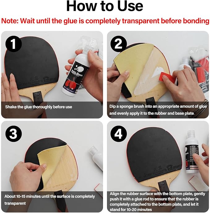 Table Tennis Glue, Perfect for Assembling Table Tennis Ping Pong Paddle, Comes with 8 Sponges to Easily Replace Table Tennis Rubber