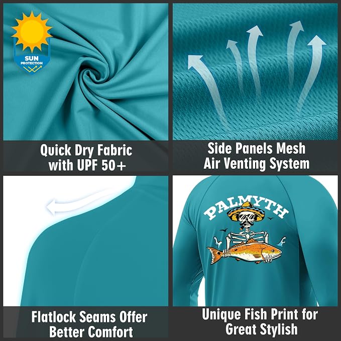 Palmyth Fishing Hoodie for Men Long Sleeve Sun Protection UV UPF 50+ Shirts | Hidden Zipper Pocket, Thumb Loops, Quick-Dry, Side Mesh Panels, Lens Cleaning Cloth, 4-Way Stretch