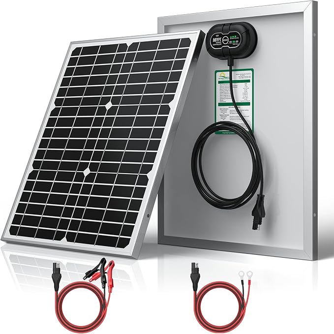 SUNER POWER 12V 20W Solar Panel Battery Charger Ultra, Built-in UltraSmart MPPT Charge Controller, Waterproof 20 Watt Solar Battery Maintainer for 12Volt AGM, Deep Cycle, Lead-Acid, Lifepo4 Battery