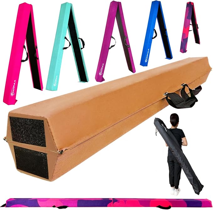 MARFULA 6 FT / 8 FT / 9 FT Folding Gymnastics Beam Foam Balance Floor Beam - Extra Firm - Suede Cover - Anti Slip Bottom with Carry Bag for Kids/Adults Home Use