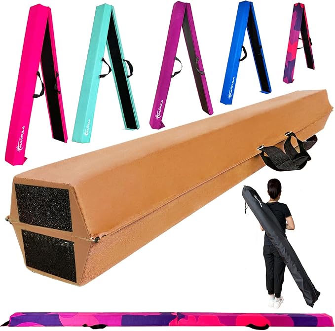 MARFULA 6 FT / 8 FT / 9 FT Folding Gymnastics Beam Foam Balance Floor Beam - Extra Firm - Suede Cover - Anti Slip Bottom with Carry Bag for Kids/Adults Home Use