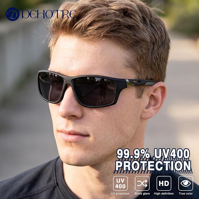 DEHOTRE 2 Pack Bifocal Reading Sunglasses Men Wrap Around Sports Sun Readers Outdoor Clear Top Soft Nose Pads PC Frame UV400