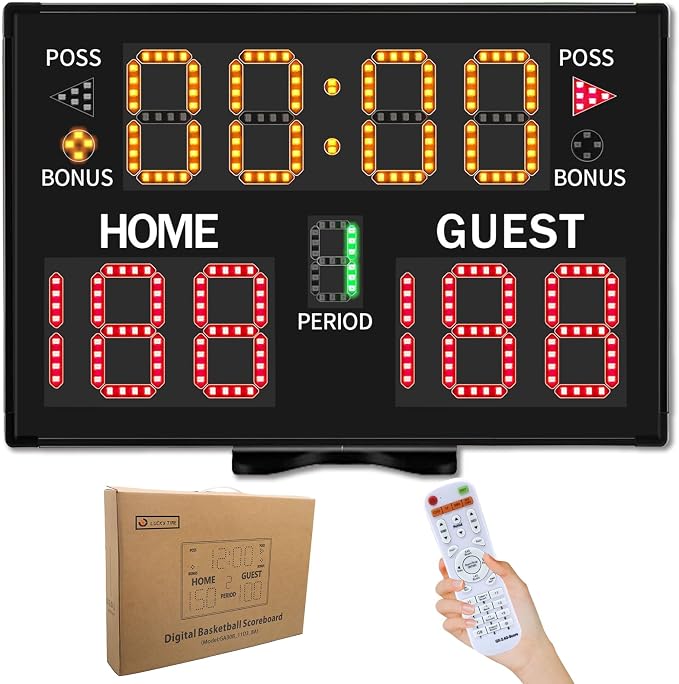 LUCKY TIME Electronic Basketball Scoreboard with Buzzer, Digital Scoreboard with Remote,Portable Score Keeper Battery Powered Score Board for Sports Games