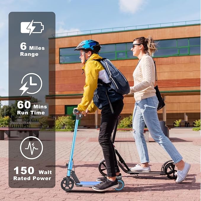 Electric Scooter for Kids Ages 6-14, 150W Motor, 4/7/11 Mph, 60 mins Ride Time, Adjustable Speed, LED Display, Colorful Lights, Electronic Brake, Foldable Kids Electric Scooter ，UL2272 Certified(Blue)