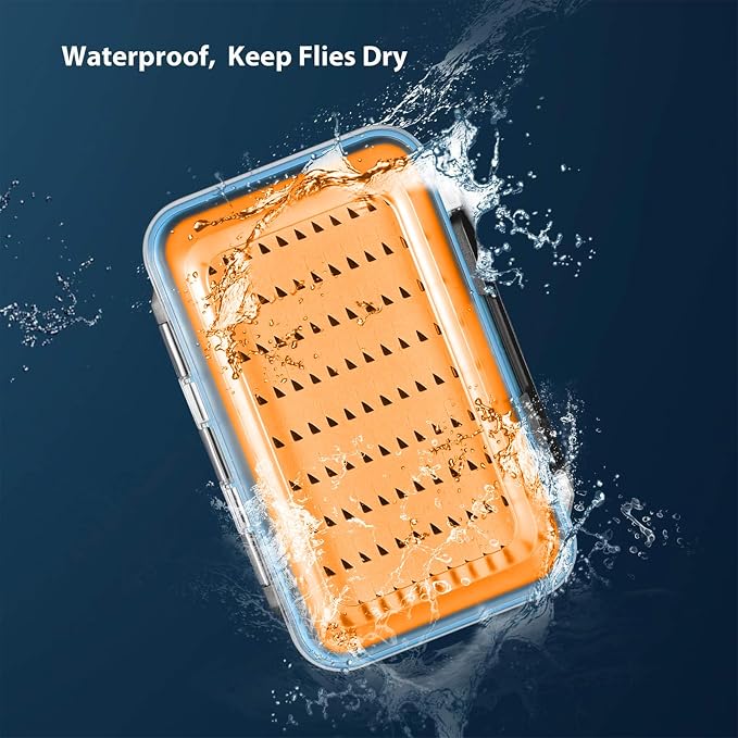 Gonex Fly Boxes for Fly Fishing Jig Boxes Two-Sided Waterproof Lightweight Fly Fishing Box Easy Grip Transparent Lid Fly Fishing Lures Box, 5.9"x 3.8"x 1.77", Orange
