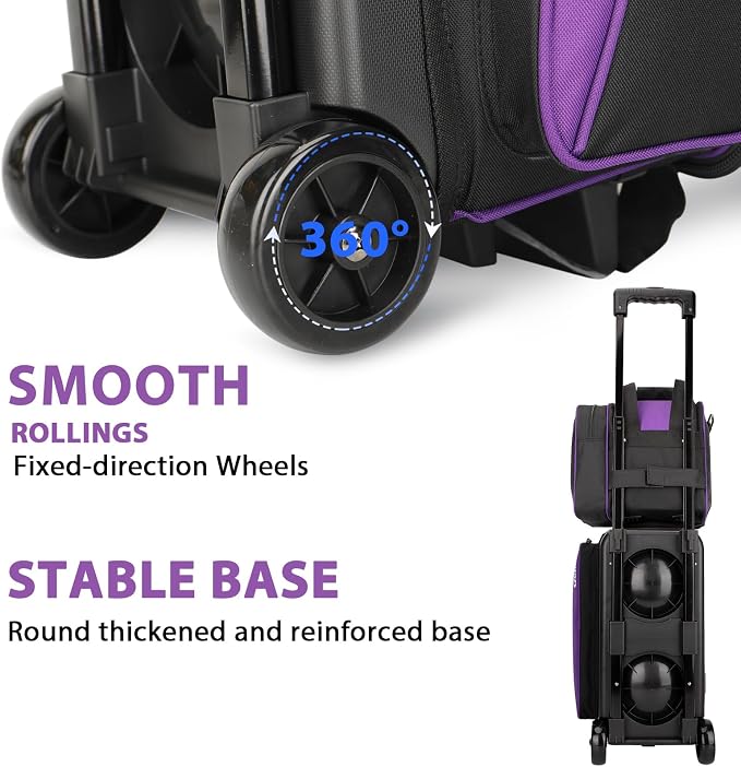 Goloni 3 Ball Bowling Bag with Wheels, 2+1 Double Roller Bowling Bag with Shoe Compartment,Tote Bag for Bowling Accessories