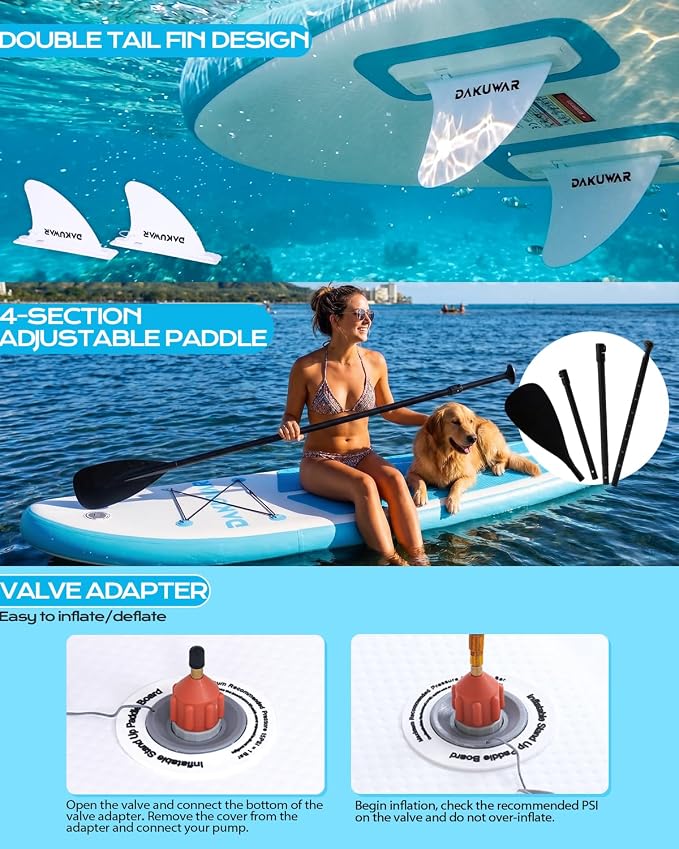 DAKUWAR Paddle Board 10'6''/10' Inflatable Stand Up Paddle Boards with SUP Accessories Ultra-Light Paddleboard Non-Slip Comfort Deck for Adults & Youth of All Skill Levels