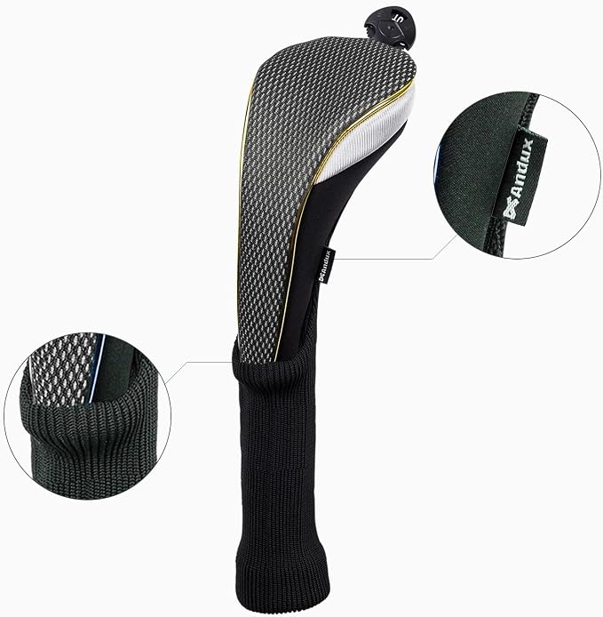 Andux 4Pcs/Set Long Neck Gold Golf Hybrids Club Head Covers with Dial No. Tag MT/HY15