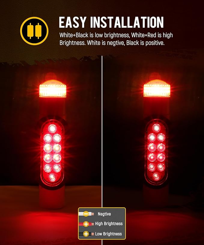 Partsam 2pcs Boat Trailer Guide on Post Pipe Light Set, [DOT Approved] [Patented] IP67 Waterproof Boat Trailer Guide Pole Lights for 2-3/8" PVC Pipe, Turn Signal Brake Tail Lights 12V