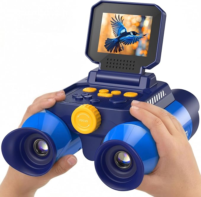 Binoculars for Kids with Night Vision, 2.4" HD Screen & 10X Zoom for Photo and Video - Outdoor Adventure Binoculars Bird Watching, Camping, Hiking, Gifts for Kids Ages 4+ (Blue)