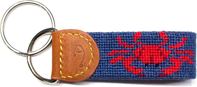 Leather Hand-Stitched Needlepoint Key Fob or Key Chain