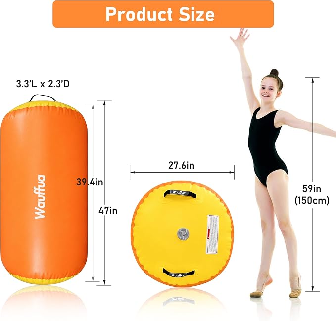 Gymnastic Air Barrel, Inflatable Tumble Track, Tumbling Mat, Roller Octagon Trainer for Back Handspring and Back-bend for Home, Gym, No Pump