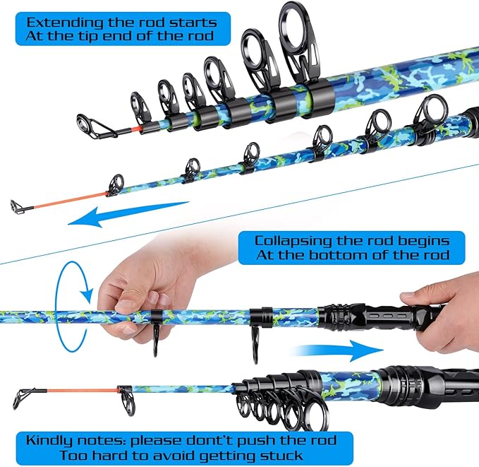 Sougayilang Telescopic Fishing Rod and Reel Combo – Full Kit with Carrier Bag, 11+1 Bearings Spinning Reel, Carbon Fiber Travel Pole for Bass, Trout, Catfish, Redfish – Saltwater Freshwater