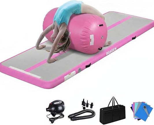 Gymnastics Mat,Air Roller Gymnastics Barrel,Gymnastics Tumble Track Air Track Tumbling Mat for Home Training/ Cheerleading/Gym/Training/Yoga/Beach/Water/Park Outdoor Use with Electric Air Pump ﻿