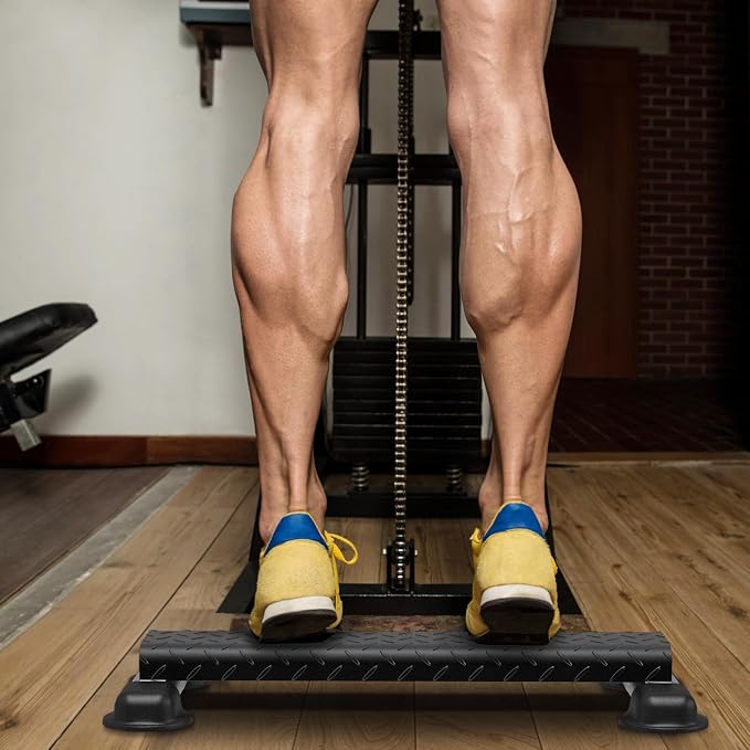 Steel Calf Raise Bar with Wider Anti-Slip Calf Raise Block, Rounded Edge Standing Calf Raise Machine for Calf Workout, Squat & Foot Stretch, 800 lbs Capacity