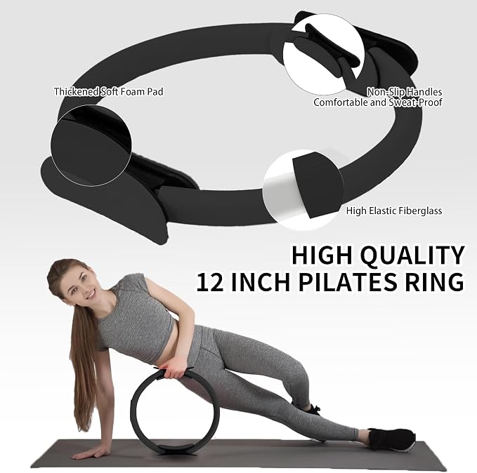 DICYWUDI Pilates Essentials Kit for Home Women, Pilates Equipment for Workouts, 6 Fabric Resistance Bands, 12 Inch Magic Circle Yoga Ring, Mini Exercise Ball, Great Exercise Equipment