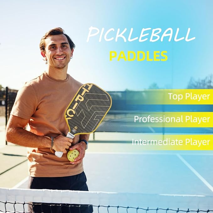 Pickleball Paddles, Carbon Fiber Pickleball Paddle High Grit & Spin with PP Honeycomb Core 16mm Thickness and Thermoformed Elongated Shape, Increased Power for Ultimate Spin & Consistency